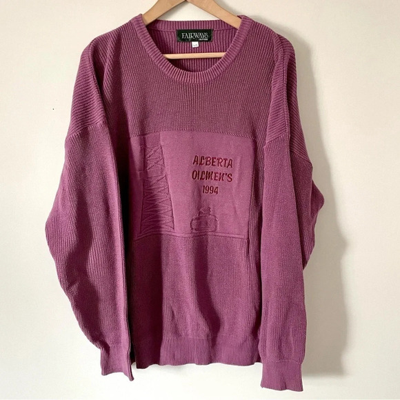 Vintage  Embroidered Alberta Oilmen Knit Sweater - Picture 1 of 5